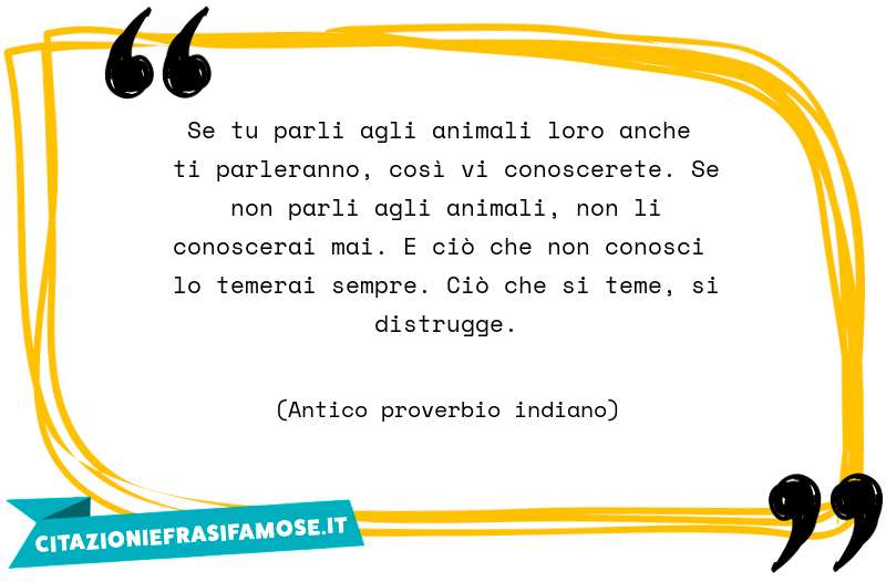 Se tu parli agli animali loro anche ti parleranno, così vi conoscerete. Se non parli agli animali, non li conoscerai mai. E ciò che non conosci lo temerai sempre. Ciò che si teme, si distrugge.