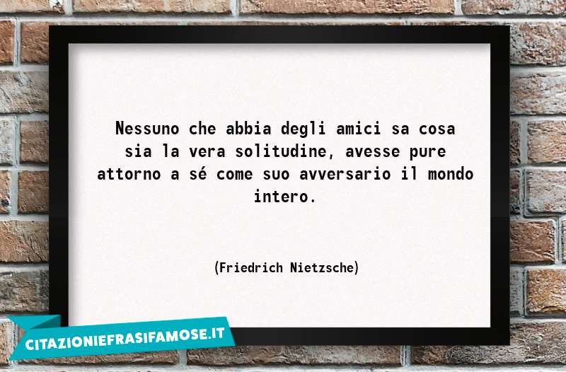 Nessuno che abbia degli amici sa cosa sia la vera solitudine, avesse pure attorno a sé come suo avversario il mondo intero.